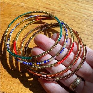 Beaded Bangles - Gold/Multi